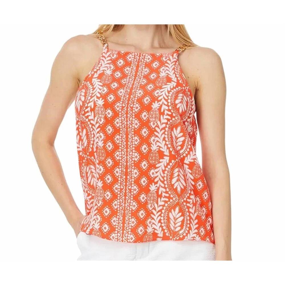 NEW LILLY PULITZER joannah silk top in flamingo feather